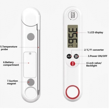 Waterproof Digital Thermometer With Folding Probe